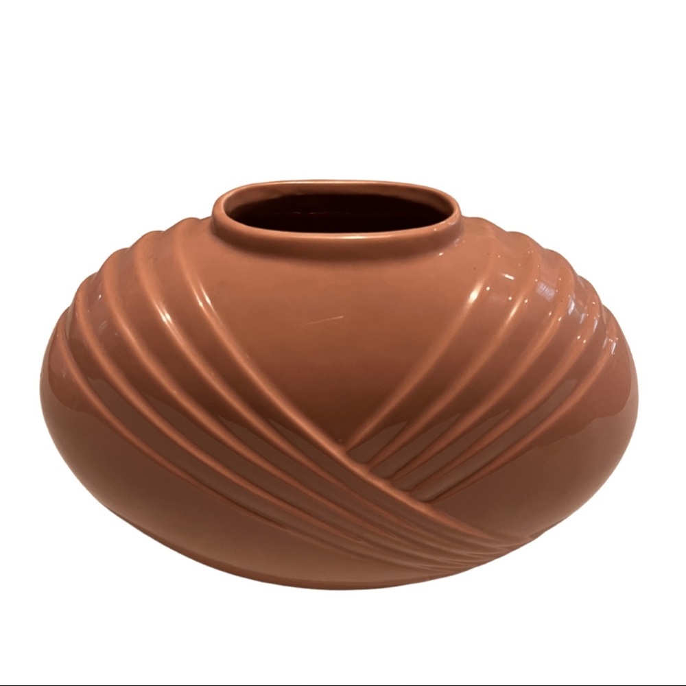 Vintage 80s Pink Ceramic Art Deco Vase
